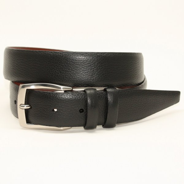 Pebble Grained Calfskin Belt - Black | Everard's Clothing