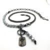Gunmetal and Baroque Pearl Opera Necklace or Double-Wrap Choker with Pewter and Pearl Tassel