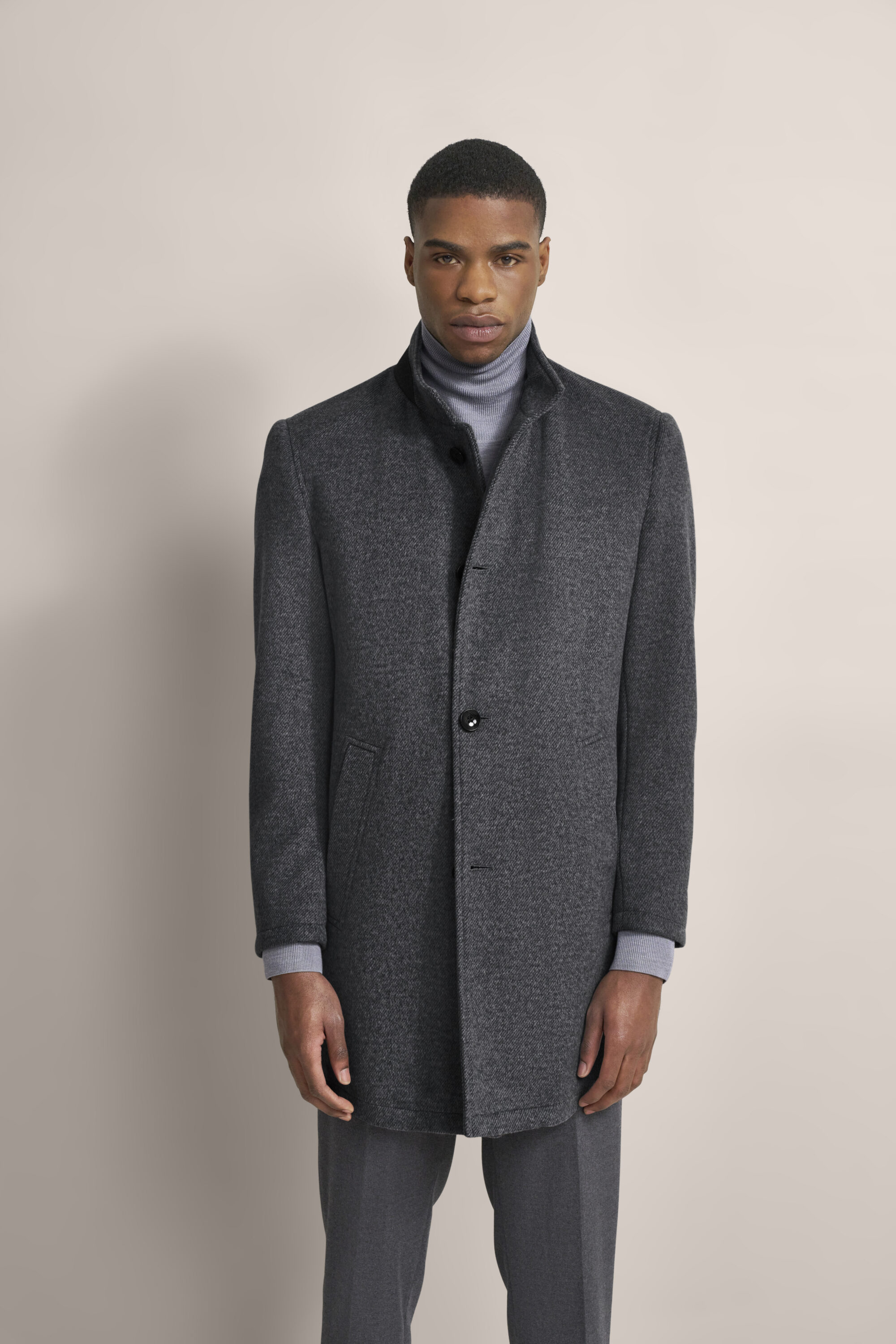 Gray Twill Car Coat with Contrast Trim