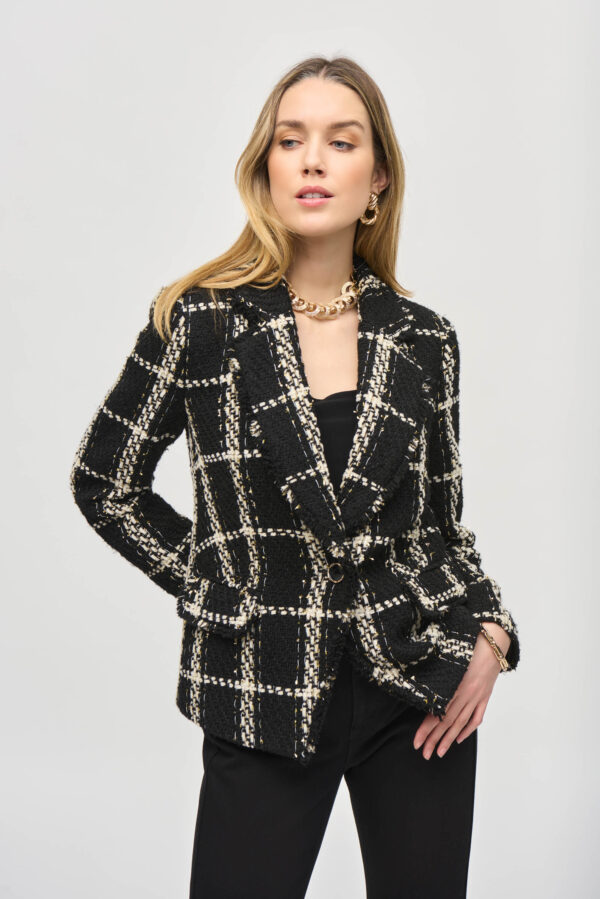 Plaid Bouclé Blazer With Pockets-Size 4 only