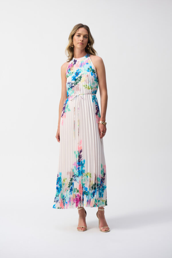 Pleated Satin Floral Print Maxi Dress - Image 11