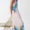 Pleated Satin Floral Print Maxi Dress - Image 7