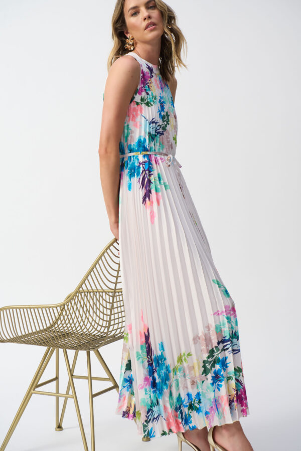 Pleated Satin Floral Print Maxi Dress - Image 7