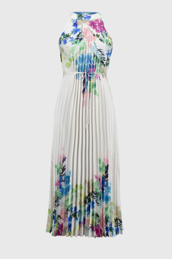 Pleated Satin Floral Print Maxi Dress - Image 6