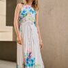 Pleated Satin Floral Print Maxi Dress - Image 4
