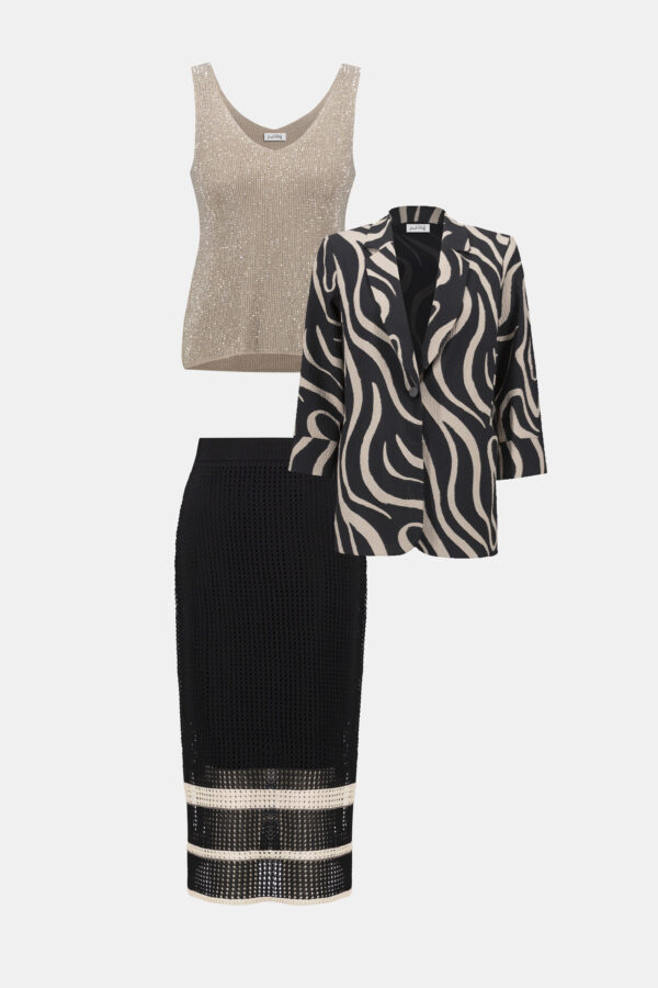 Sweater Knit Open Stitch Stripe Skirt - Image 3