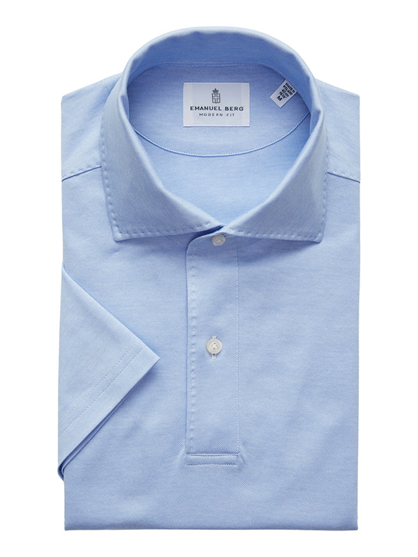 Textured Jacquard Luxe Short Sleeves Polo - Light Pastel Blue