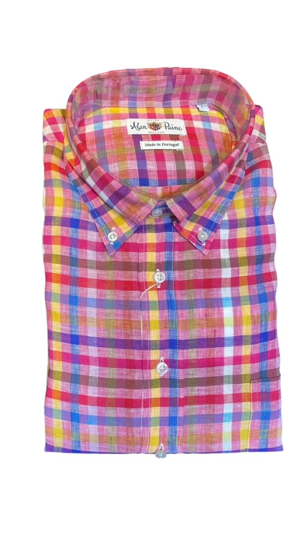 Alan Paine Pink Check Button Down Linen Shirt
