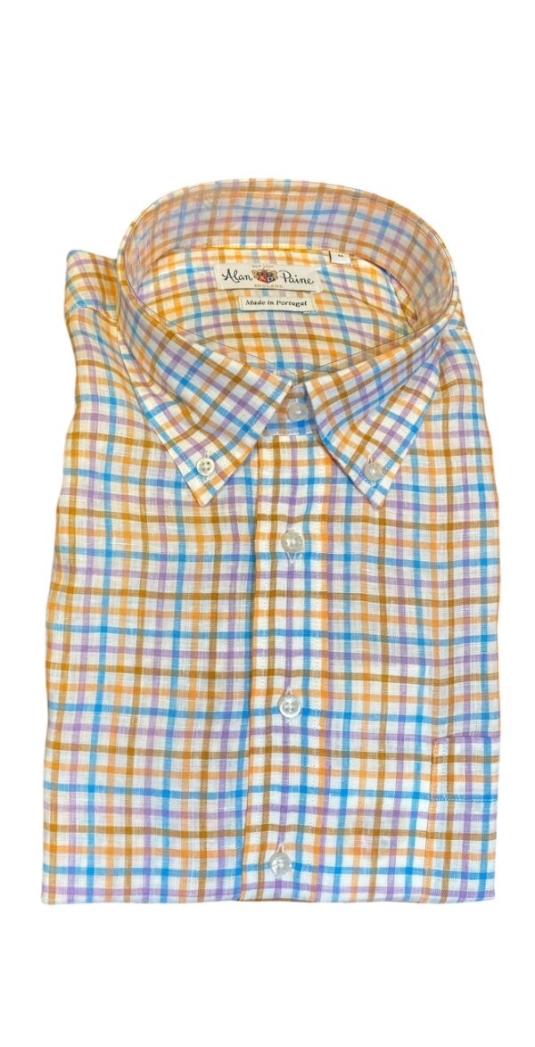 Alan Paine Multi Check Button Down Linen Shirt