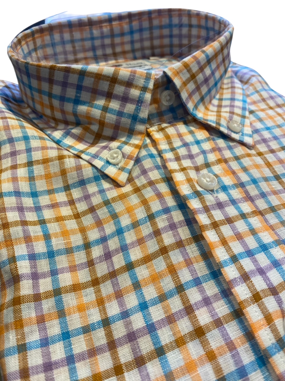 Alan Paine Multi Check Button Down Linen Shirt - Image 2