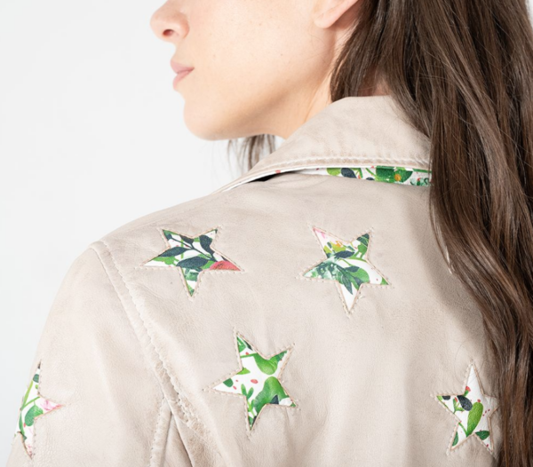 Candy RF Leather Jacket, Off White/Floral