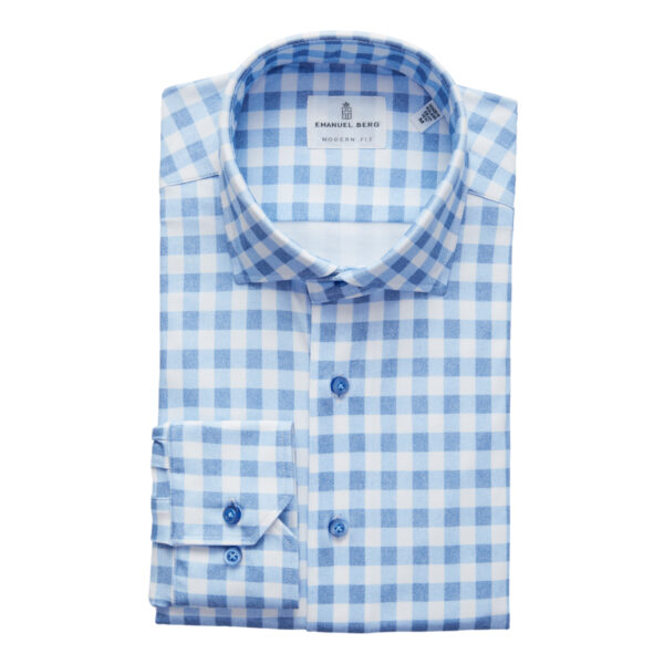 Modern 4Flex Stretch Knit Shirt Light Blue Check