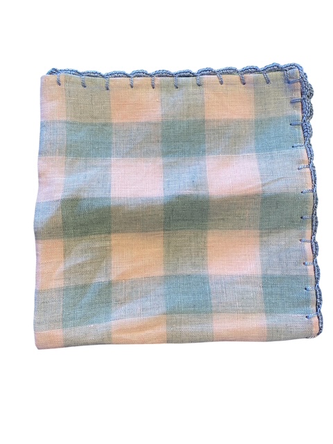 Linen Pocket Square with Hand Stitched Edges-Pale Pink & Gray