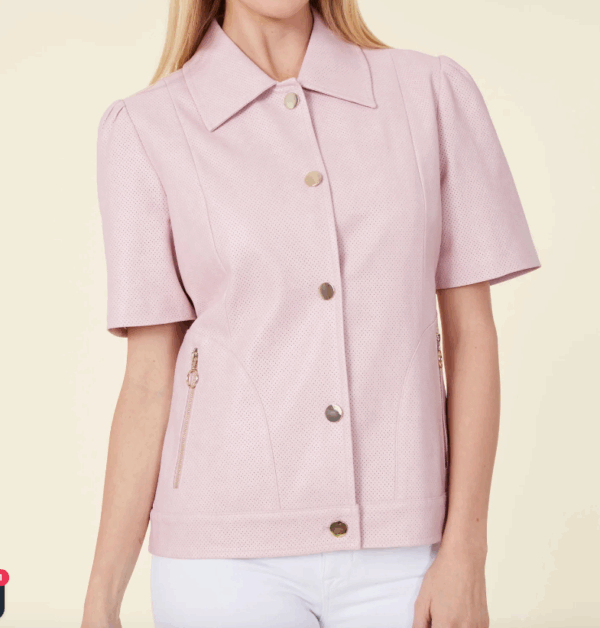 Vegan Leather Perforated Short Sleeve Shirt Jacket (multiple colors) - Image 4