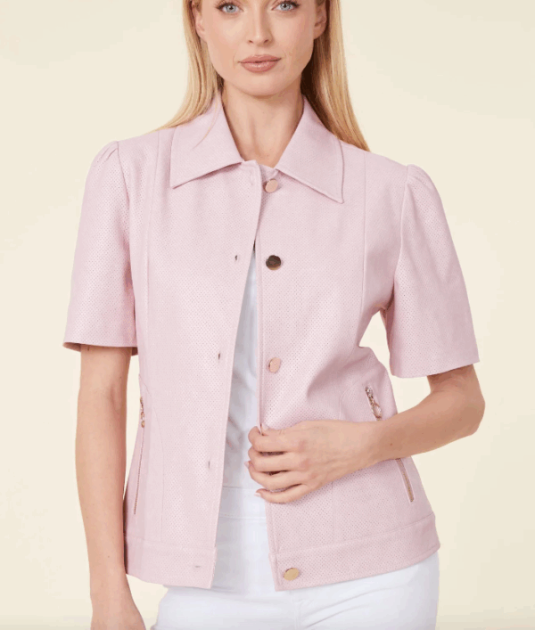 Vegan Leather Perforated Short Sleeve Shirt Jacket (multiple colors)
