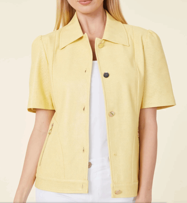 Vegan Leather Perforated Short Sleeve Shirt Jacket (multiple colors) - Image 2
