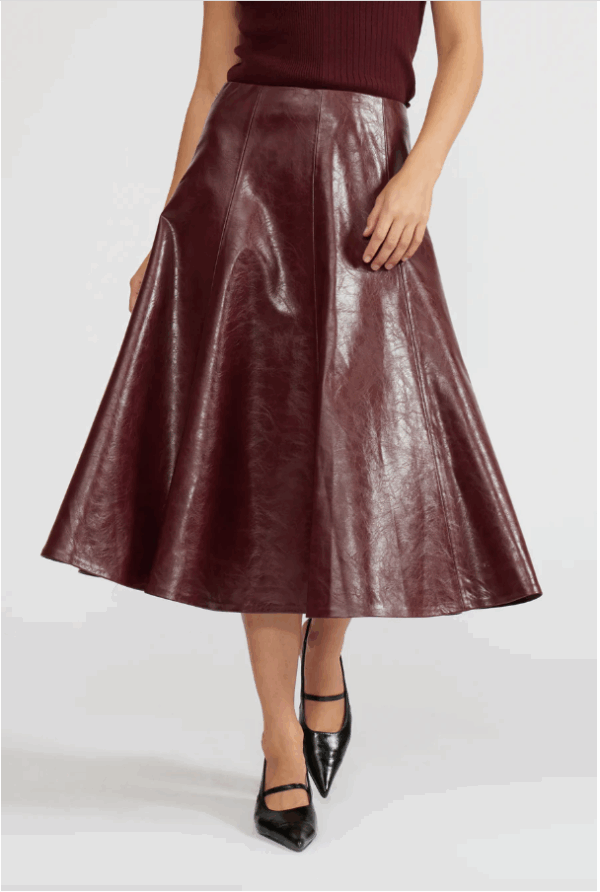 Burgundy Faux Leather Skirt - Image 2