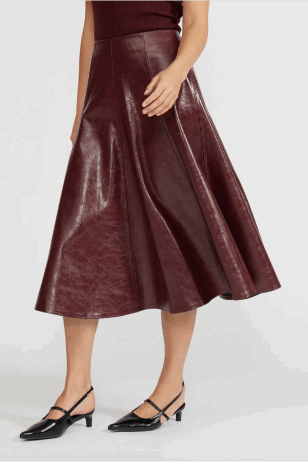 Burgundy Faux Leather Skirt - Image 3