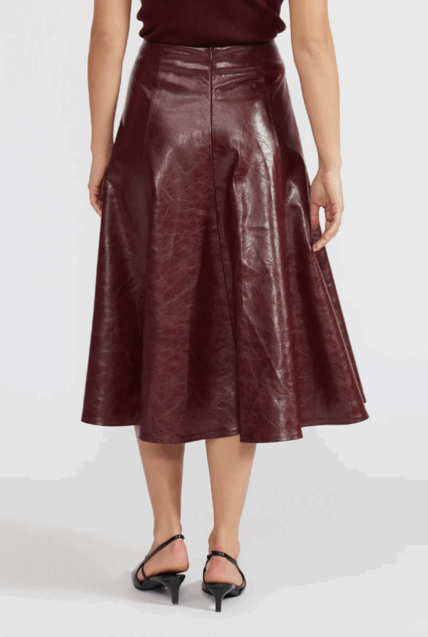 Burgundy Faux Leather Skirt - Image 4