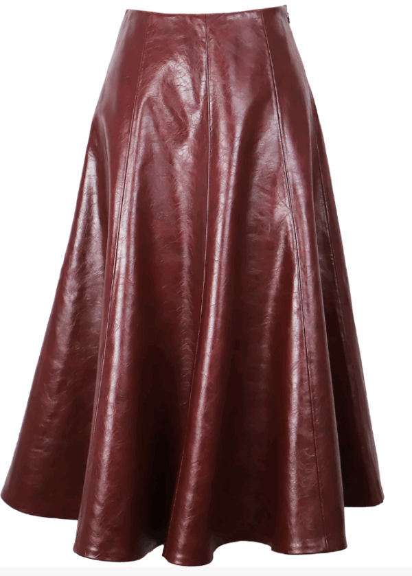 Burgundy Faux Leather Skirt - Image 6