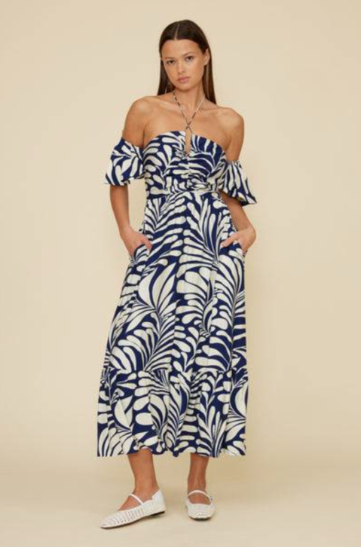 Ophelia Navy & White Halter Dress - Image 3