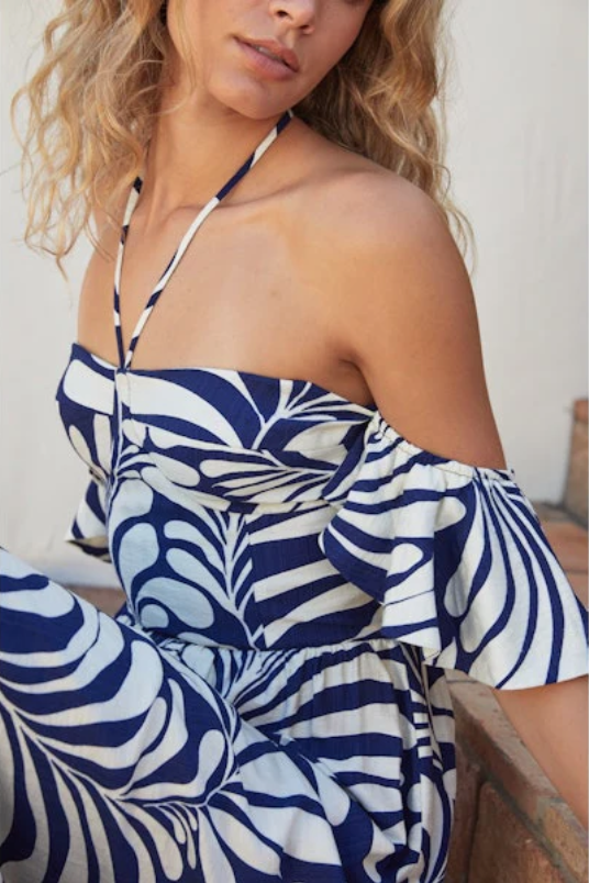 Ophelia Navy & White Halter Dress - Image 2